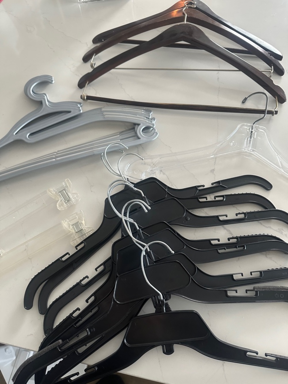 19 Assorted Closet Hangers Pack - Black, Clear, Gray, Brown